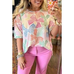 NWT Southern Stitch Rainbow Bows Top Womens Sz 2X Oversized Tunic Blouse Cuff‎